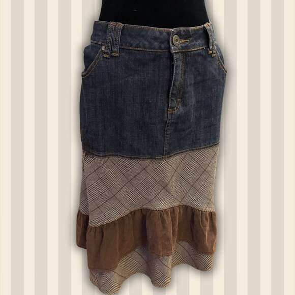 Vintage Point Zero denim + brown corduroy embroidered skirt - Picture 5 of 5